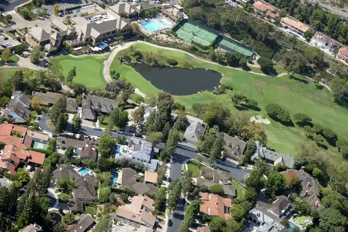 Mature trees and fairway at the golf course inside the gated Big Canyon community, Newport Beach CA